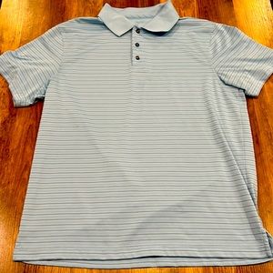 Tasso Elba Golf Shirt Light Blue Striped Embroidered Polo | Medium